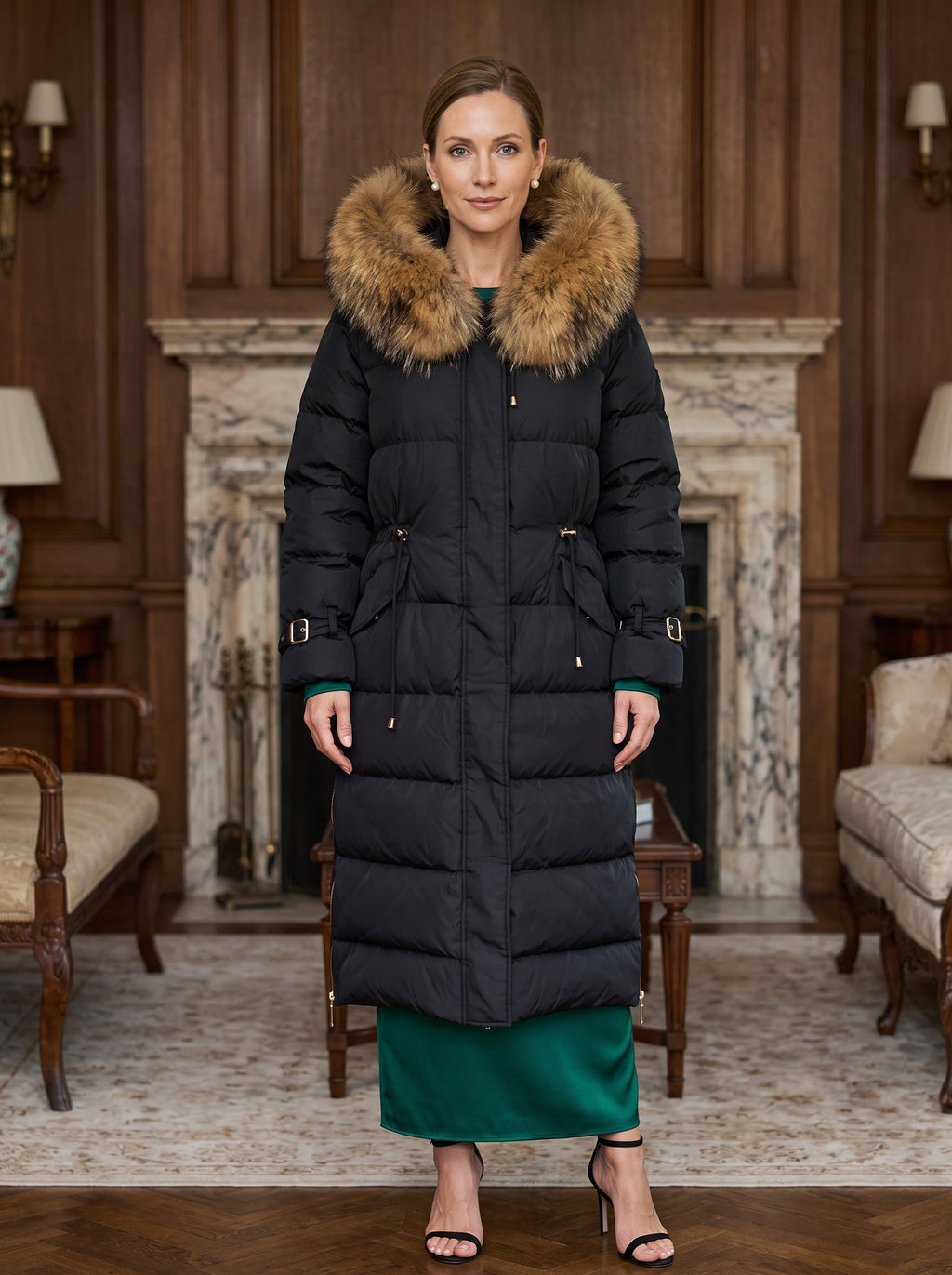 Dugi puffer kaput – Crna – sprijeda