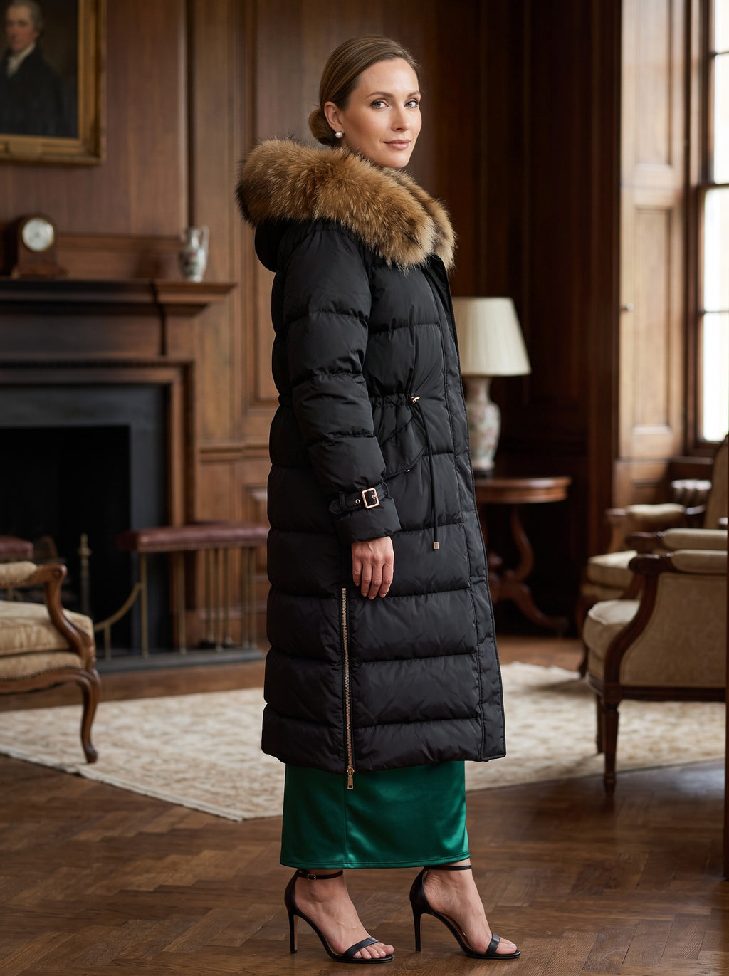 Dugi puffer kaput – Crna – sa strane