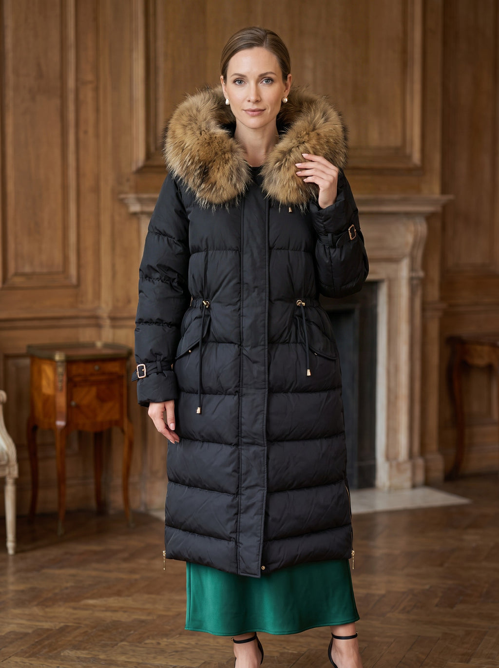Dugi puffer kaput – Crna – detalj