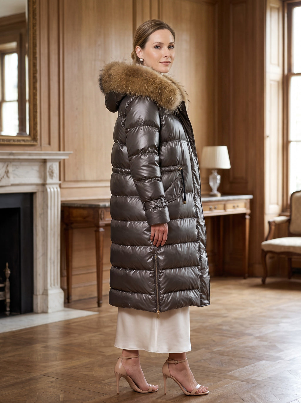 Dugi puffer kaput – Siva – sa strane