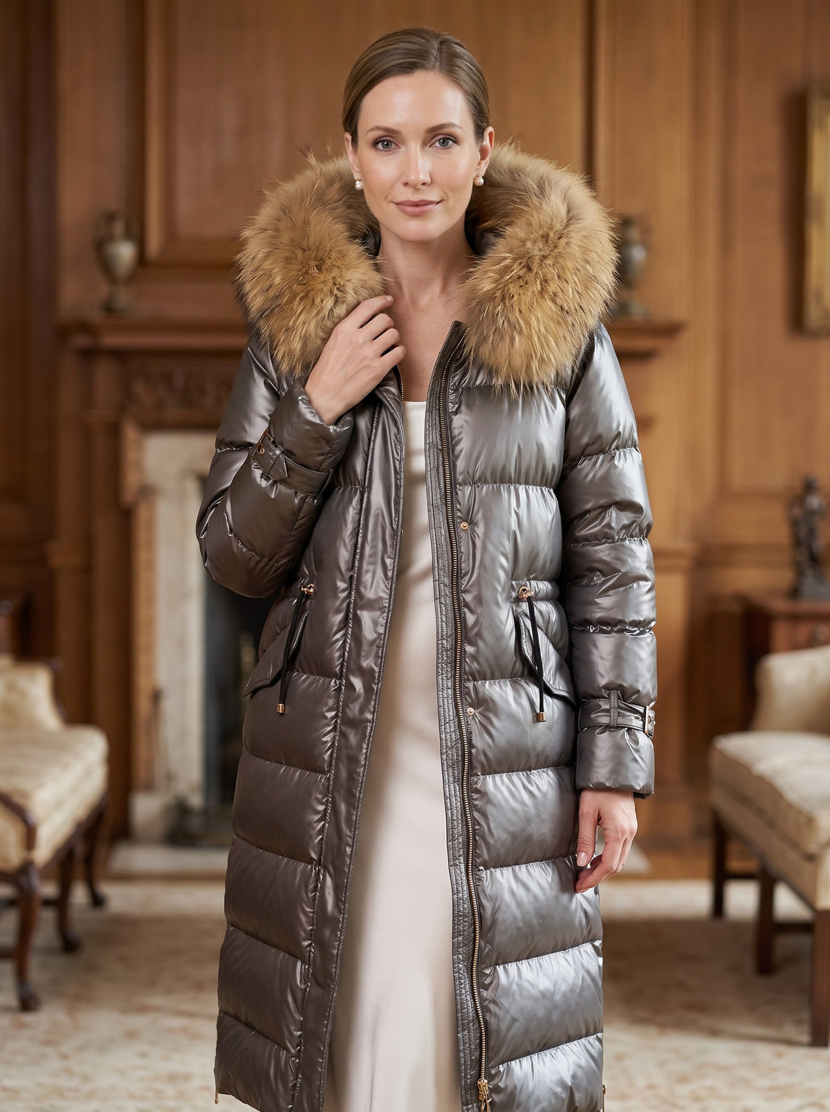 Dugi puffer kaput – Siva – detalj
