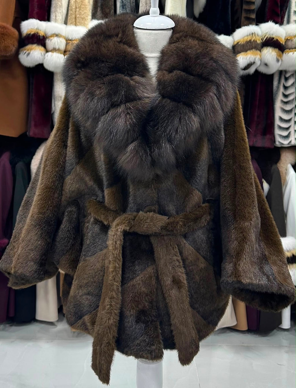 Kimono krzneni kaput s kragnom – Smeđa – original