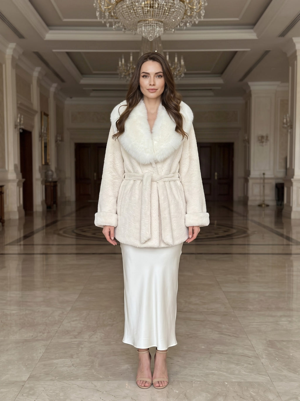 Teddy kimono kaput – Bijela – sprijeda