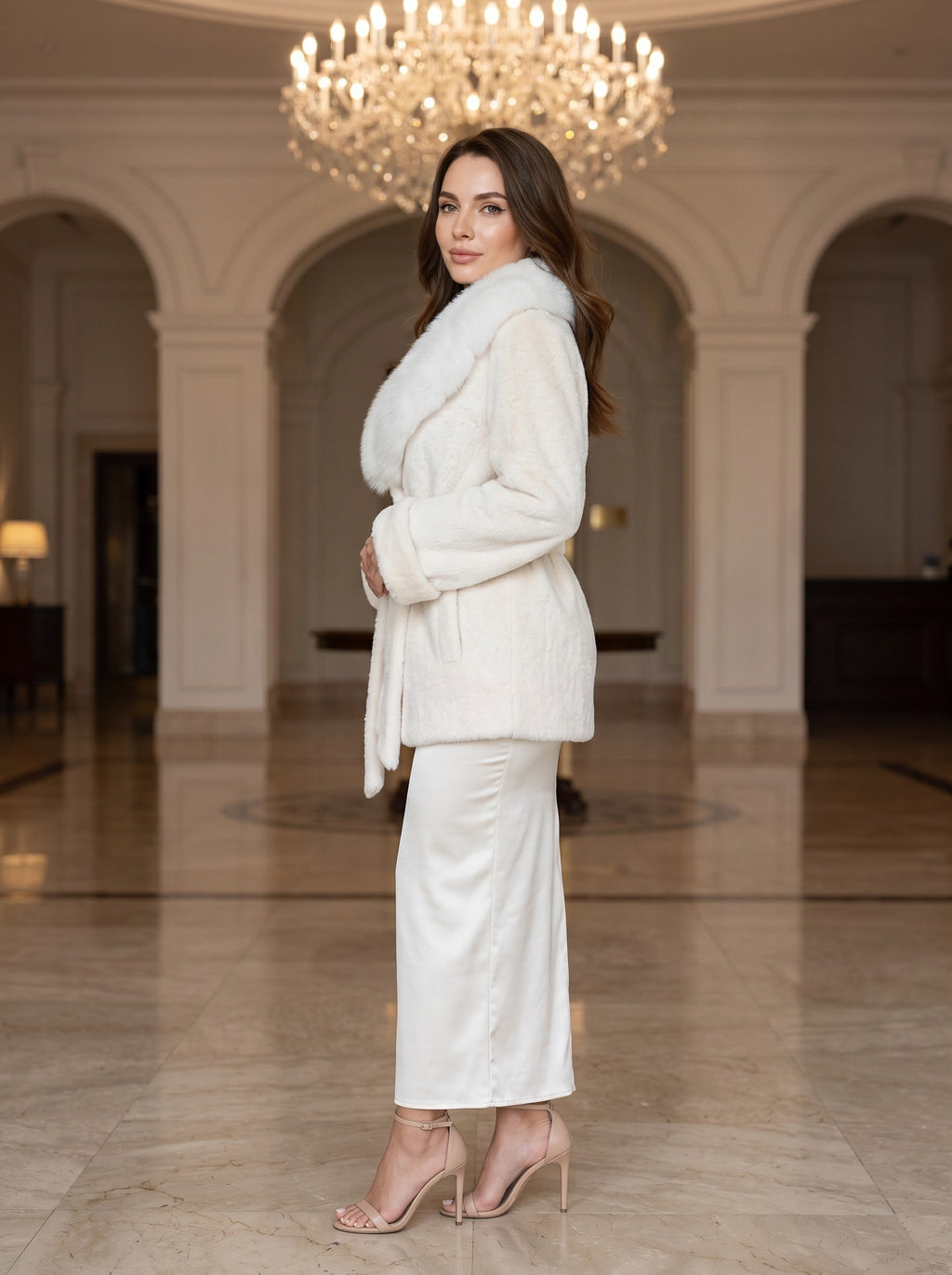 Teddy kimono kaput – Bijela – sa strane