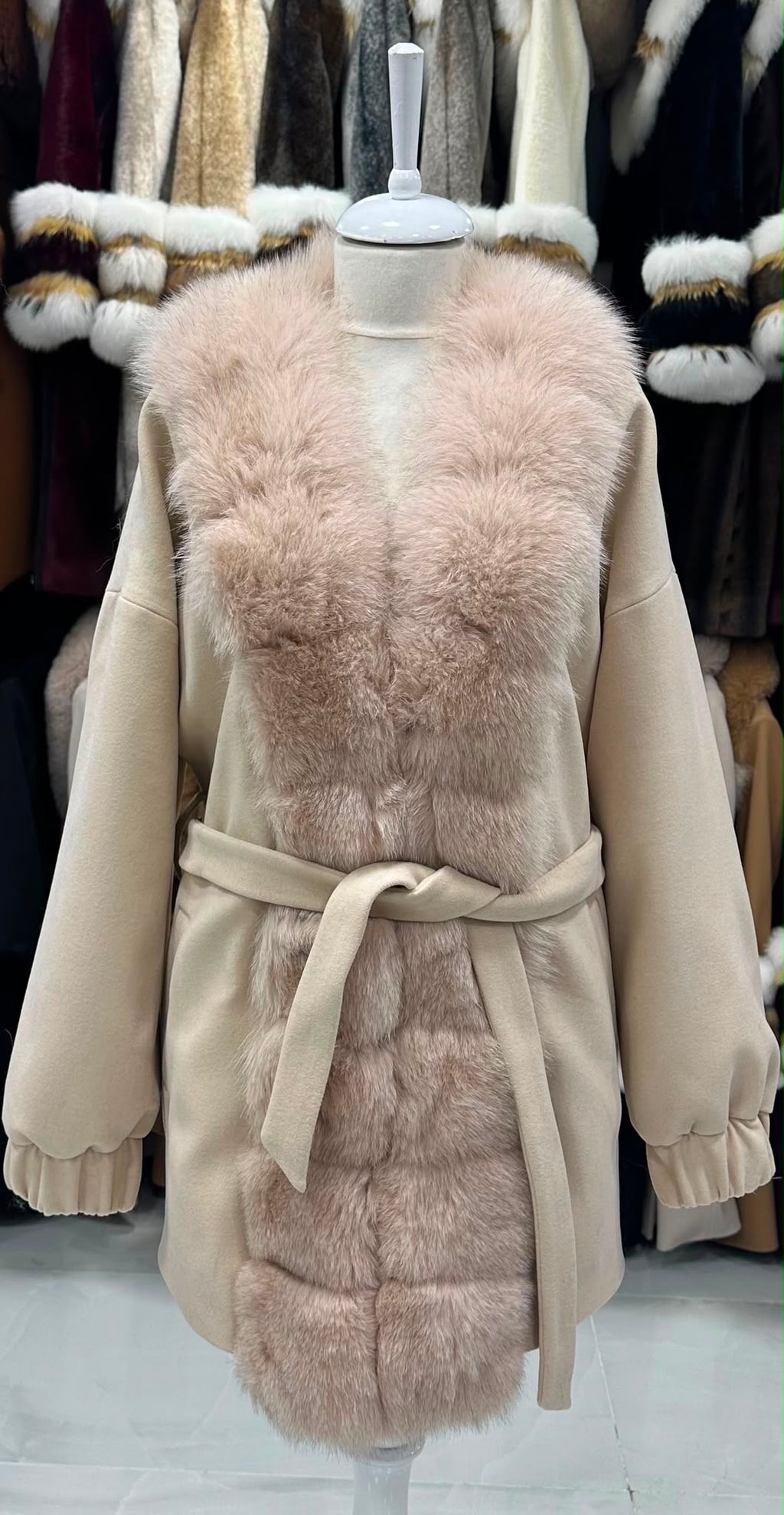 Vuneni kimono kaput s krznom – Roza – original