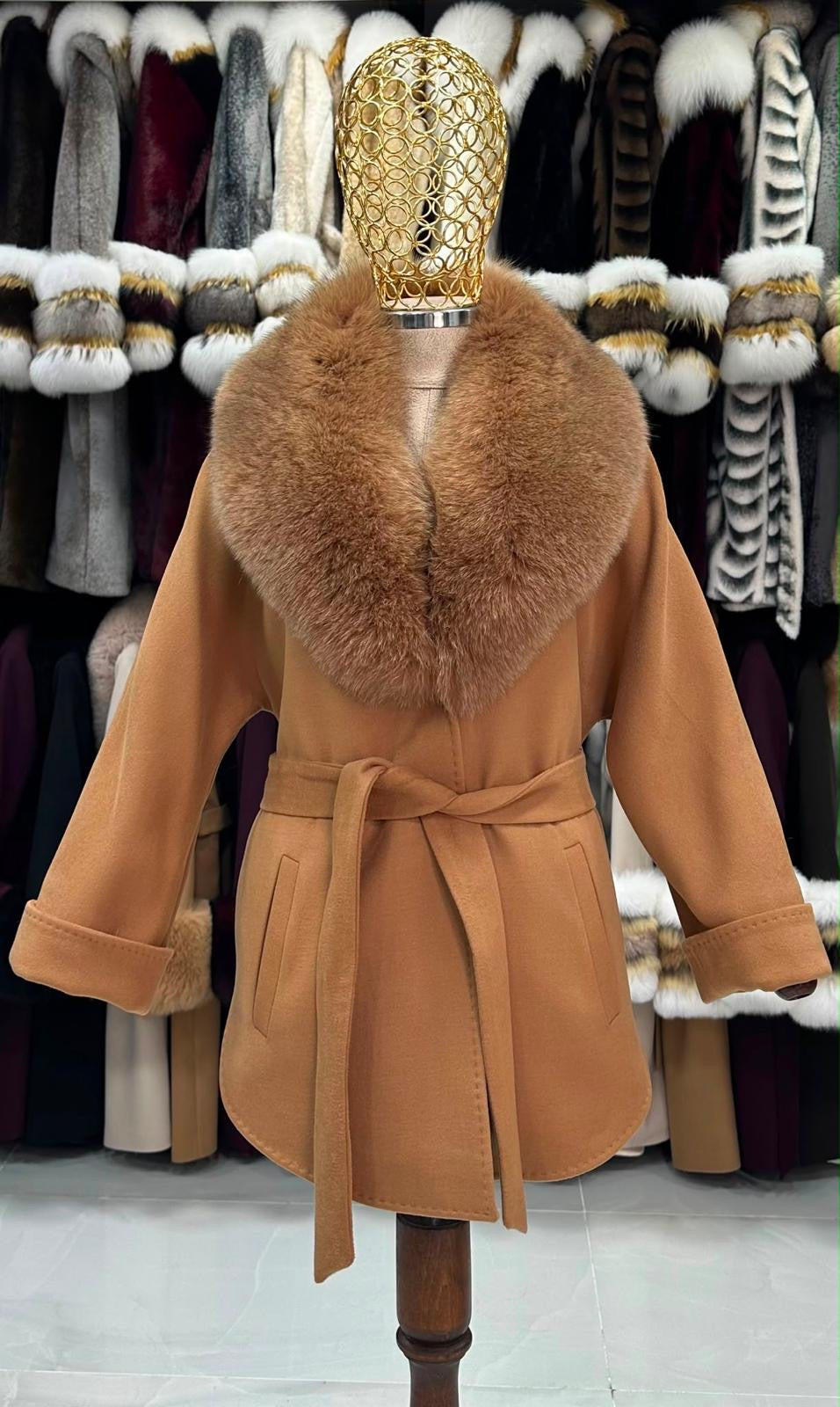 Kratki vuneni kimono kaput – Karamel – original
