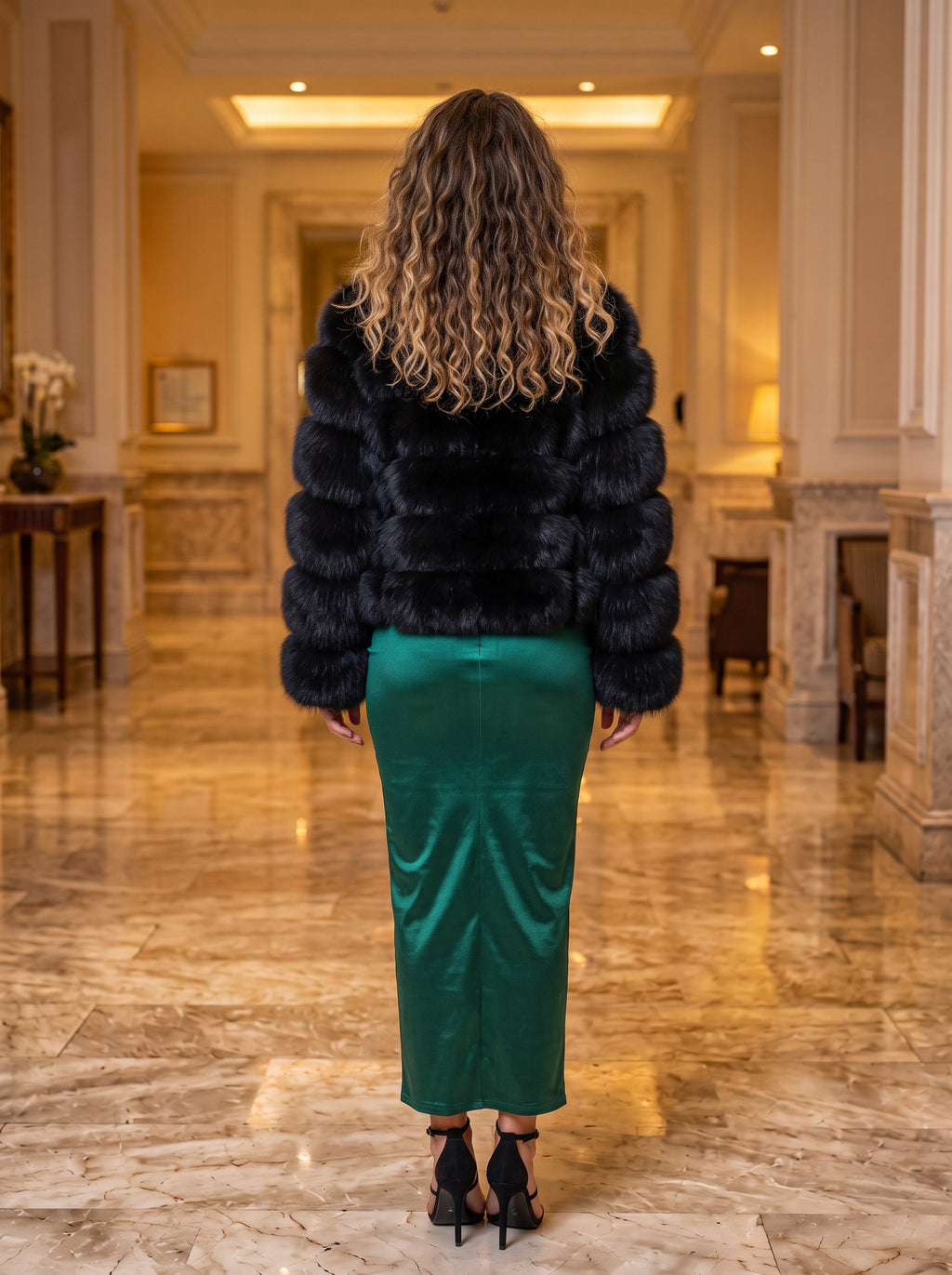 Krznena bomber jakna – Crna – pozadi