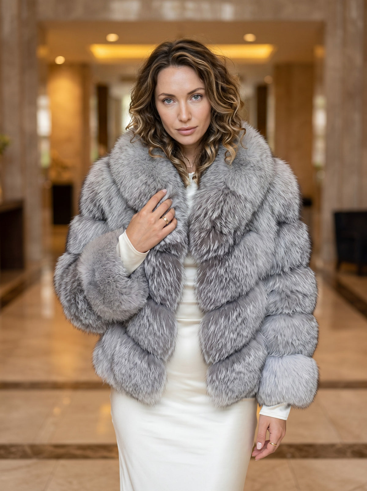 Krznena bomber jakna – Srebrna lisica – detalj