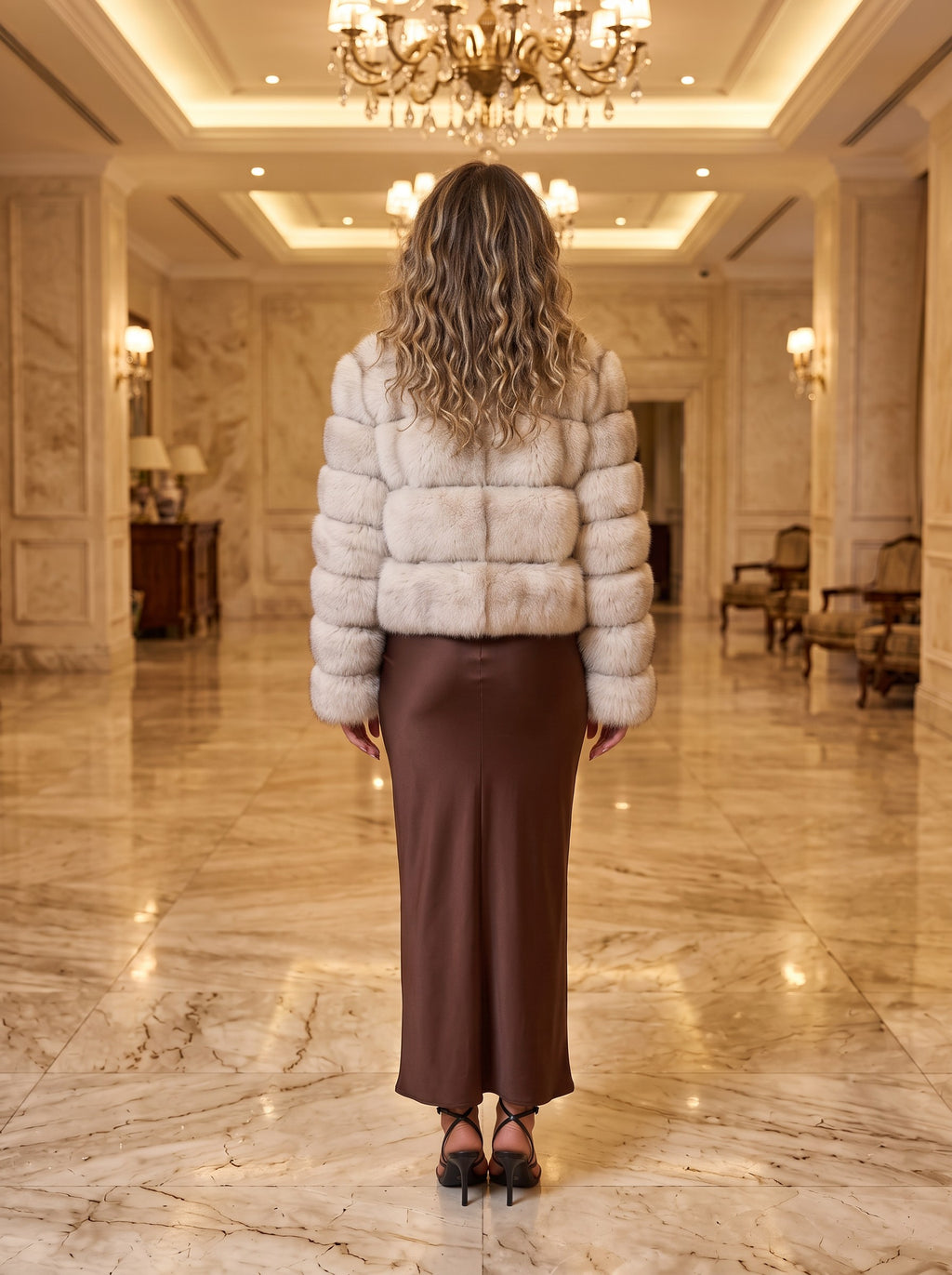 Krznena bomber jakna – Bež – pozadi