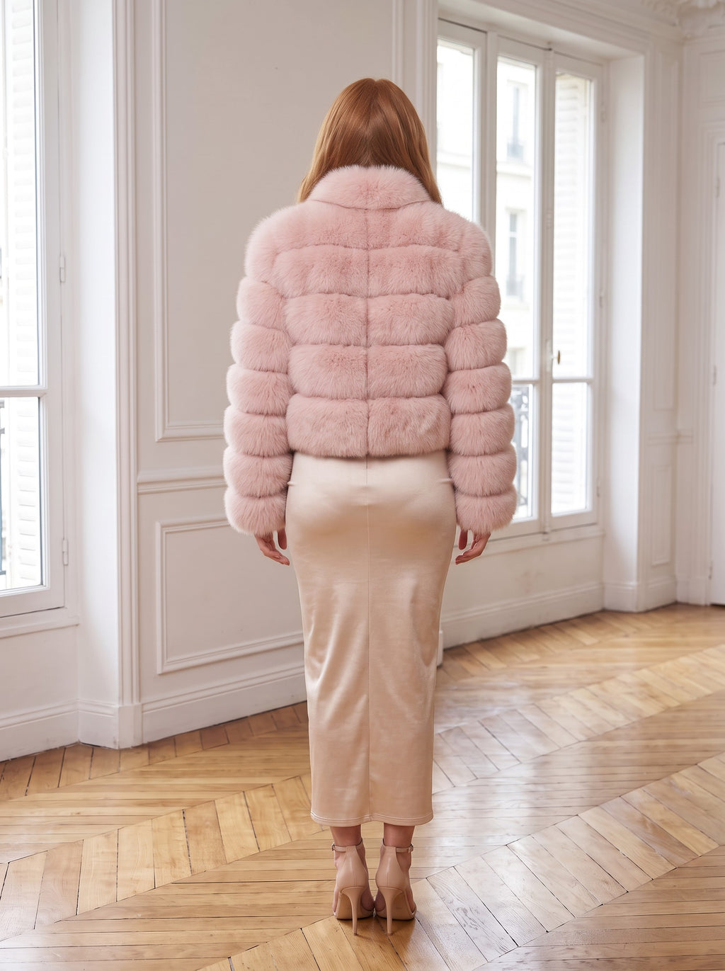 Krznena bomber jakna – Roza – pozadi