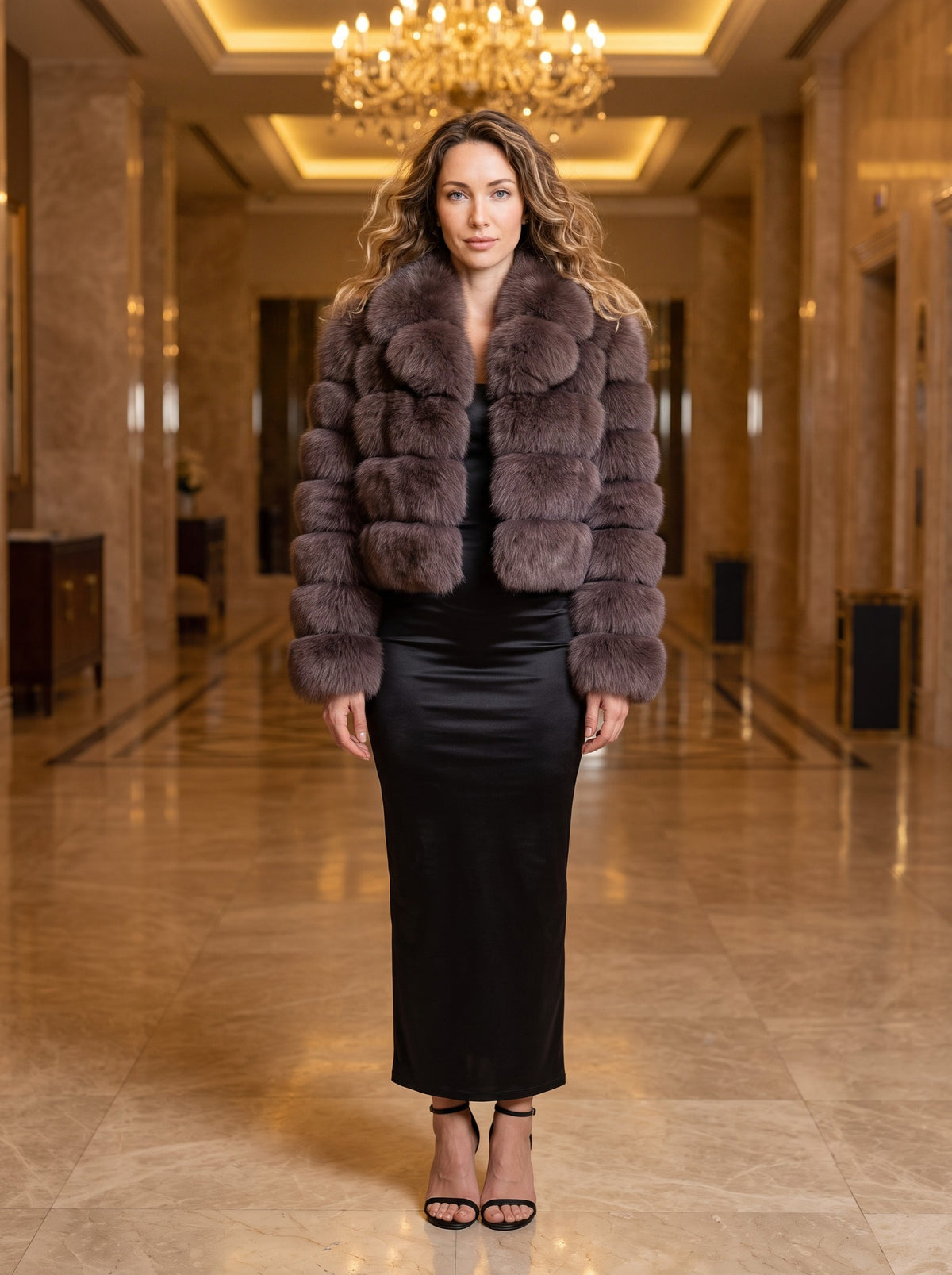 Krznena bomber jakna – Mauve – sprijeda