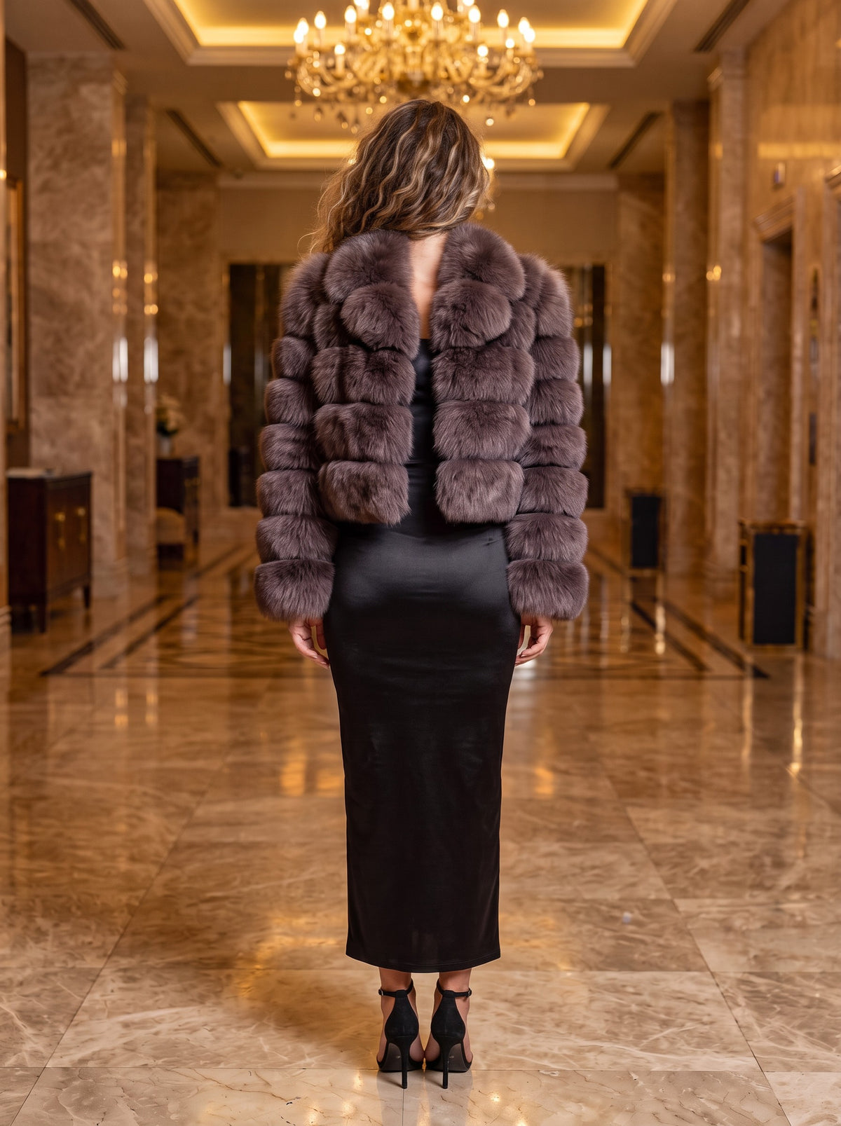 Krznena bomber jakna – Mauve – pozadi